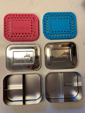 LunchBots Stainless Steel Bento Boxes with Pink & Blue “dots” Lids